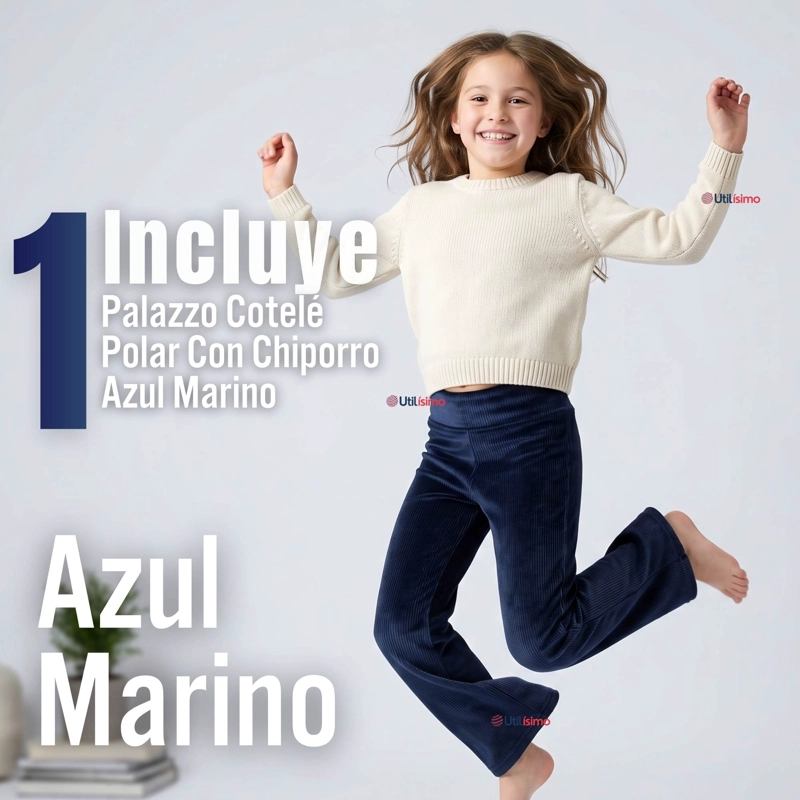 PANTALON PALAZZO NIÑA POLAR CON CHIPORRO ELASTICADA TERMICA NAVY BLUE - 2