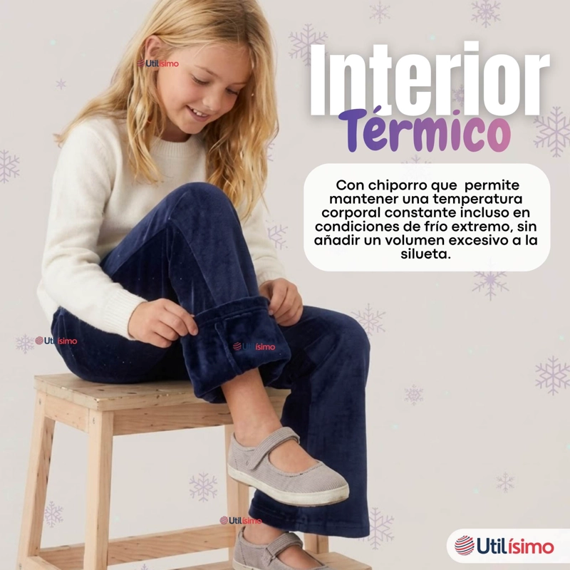 PANTALON PALAZZO NIÑA POLAR CON CHIPORRO ELASTICADA TERMICA NAVY BLUE - 5