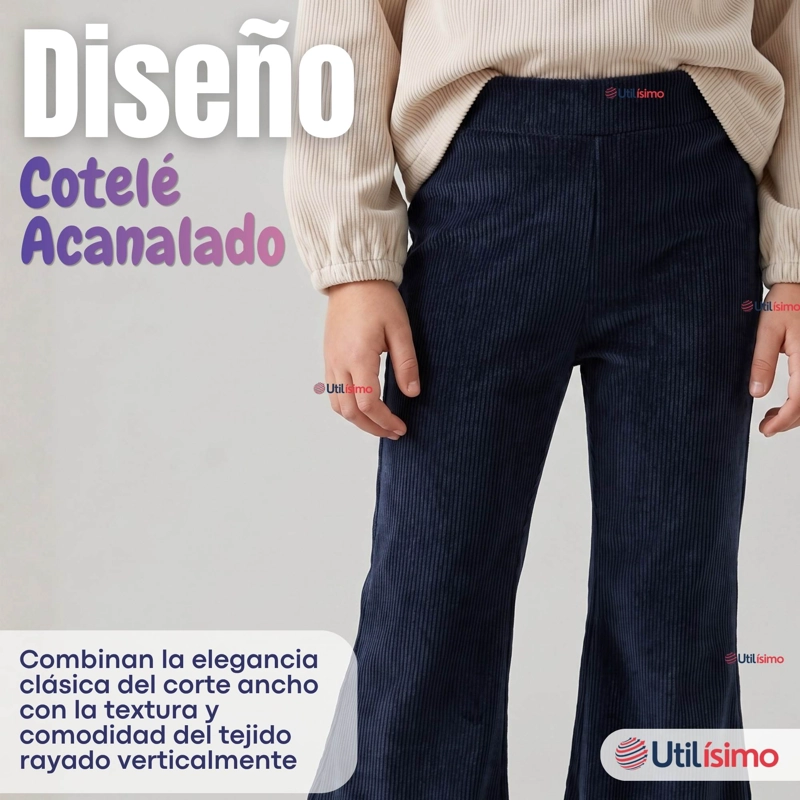 PANTALON PALAZZO NIÑA POLAR CON CHIPORRO ELASTICADA TERMICA NAVY BLUE - 6