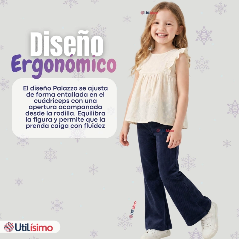 PANTALON PALAZZO NIÑA POLAR CON CHIPORRO ELASTICADA TERMICA NAVY BLUE - 9