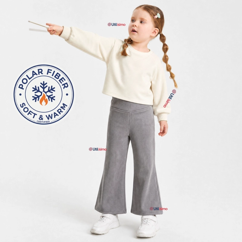 PANTALON PALAZZO NIÑA POLAR CON CHIPORRO ELASTICADA TERMICA GRIS MELANGE - 1