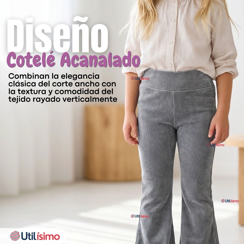PANTALON PALAZZO NIÑA POLAR CON CHIPORRO ELASTICADA TERMICA GRIS MELANGE - 6