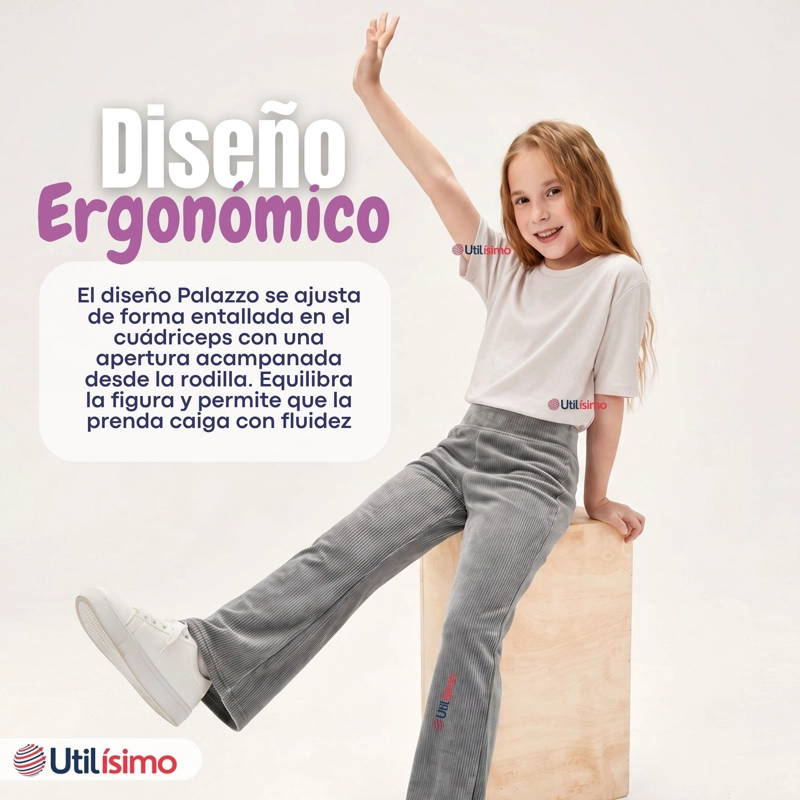 PANTALON PALAZZO NIÑA POLAR CON CHIPORRO ELASTICADA TERMICA GRIS MELANGE - 8