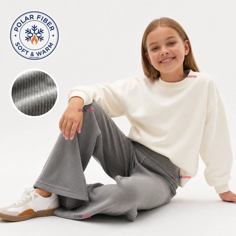 PANTALON PALAZZO NIÑA POLAR CON CHIPORRO ELASTICADA TERMICA GRIS MELANGE - 1