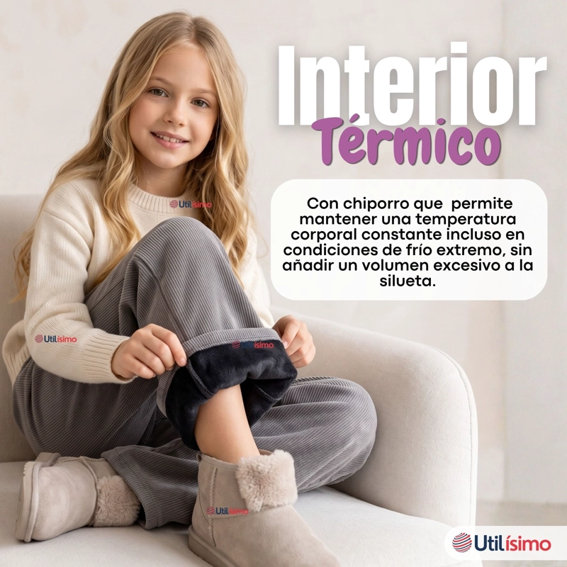 PANTALON PALAZZO NIÑA POLAR CON CHIPORRO ELASTICADA TERMICA GRIS MELANGE - 5
