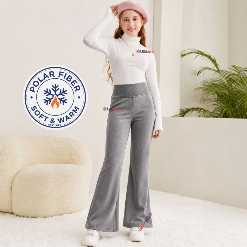 PANTALON PALAZZO POLAR CON CHIPORRO NIÑA JUVENIL ELASTICADA TERMICA MELANGE - 1