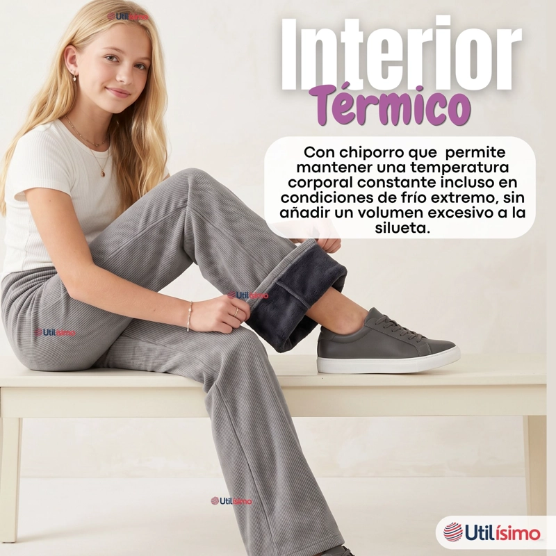 PANTALON PALAZZO POLAR CON CHIPORRO NIÑA JUVENIL ELASTICADA TERMICA MELANGE - 5