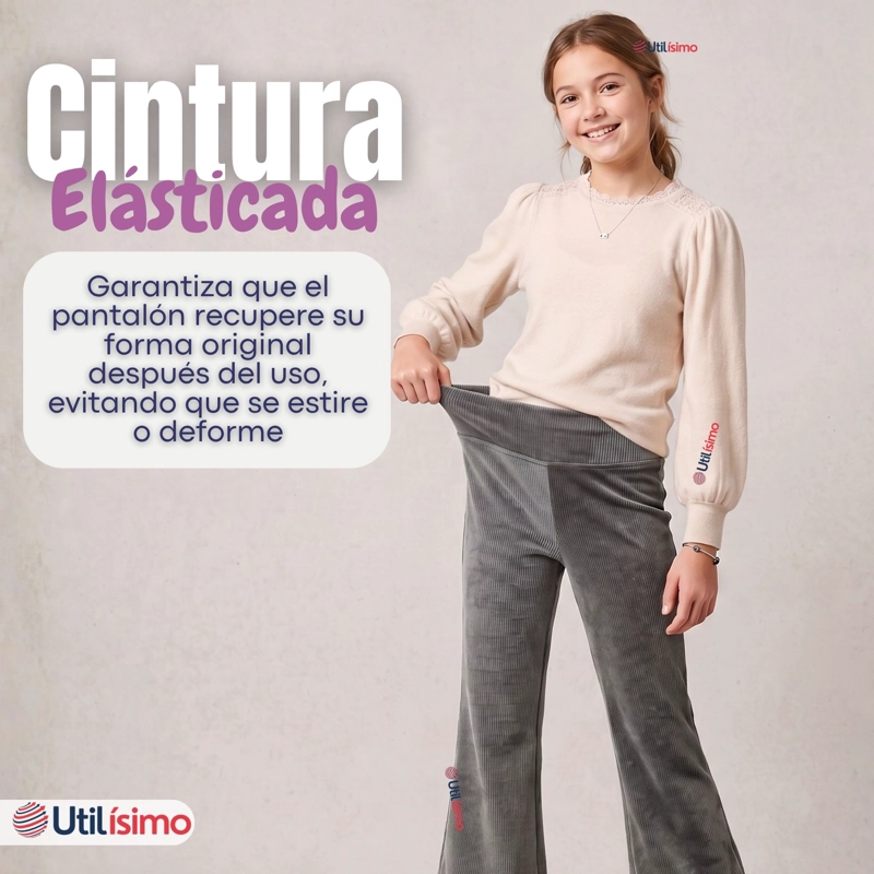 PANTALON PALAZZO POLAR CON CHIPORRO NIÑA JUVENIL ELASTICADA TERMICA MELANGE - 9