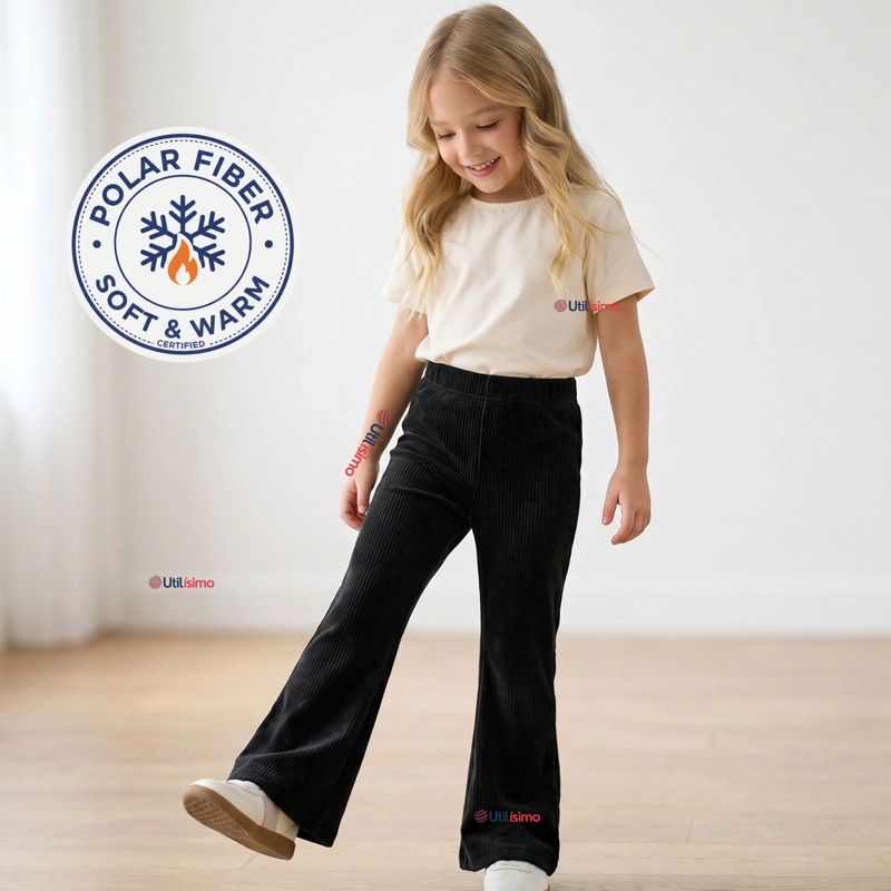 PANTALON PALAZZO POLAR CON CHIPORRO NIÑA ELASTICADA TERMICA NEGRA - 1
