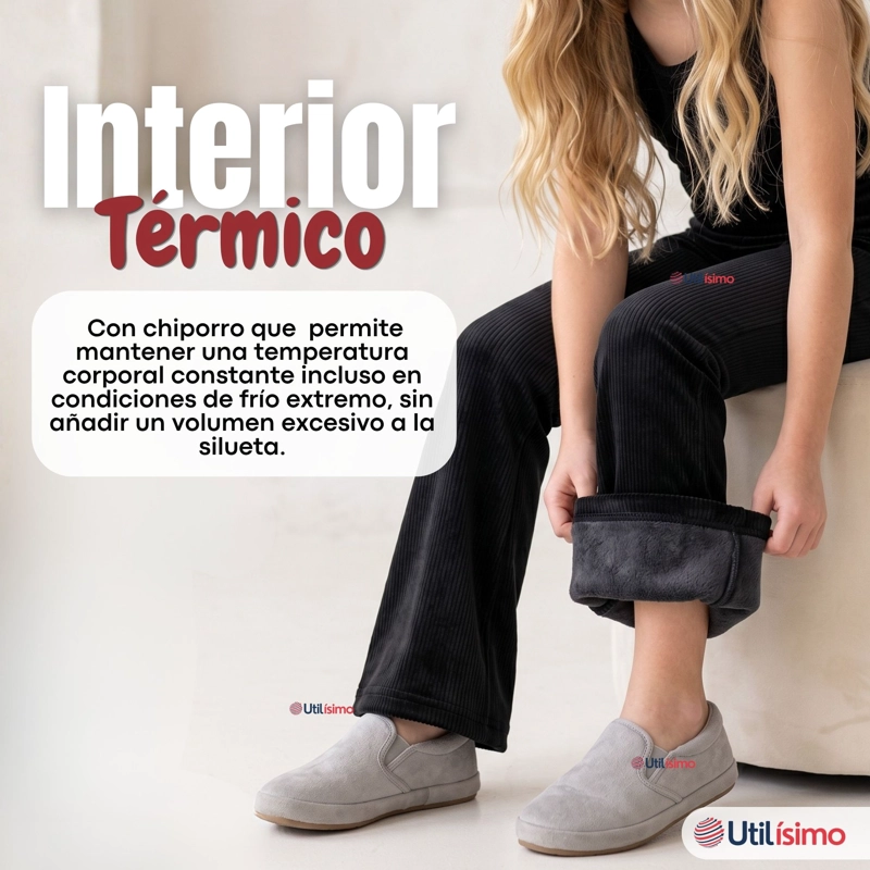 PANTALON PALAZZO POLAR CON CHIPORRO NIÑA ELASTICADA TERMICA NEGRA - 5
