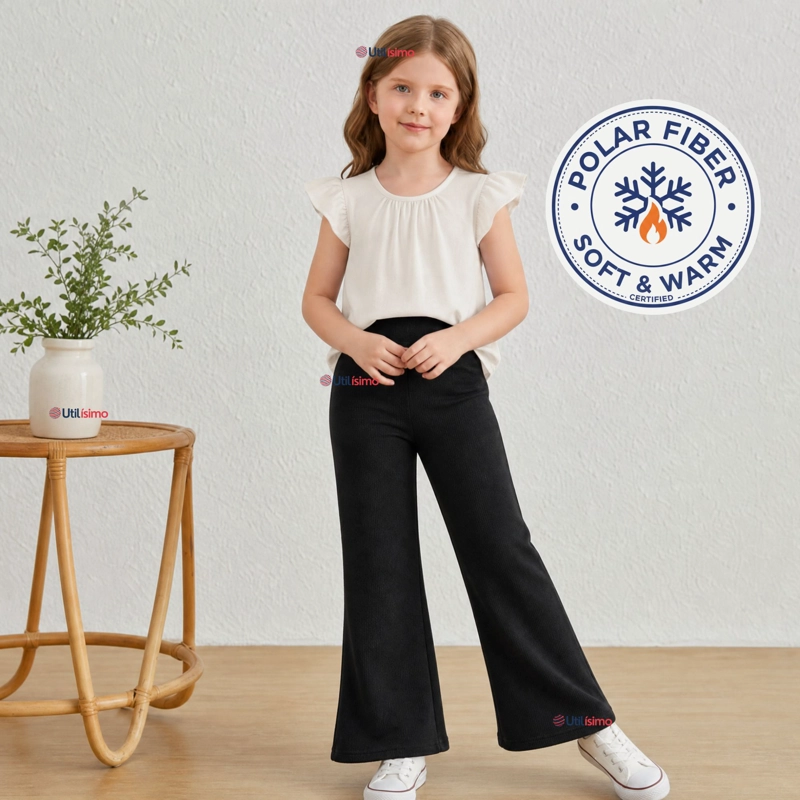 PANTALON PALAZZO POLAR CON CHIPORRO NIÑA ELASTICADA TERMICA NEGRA - 1