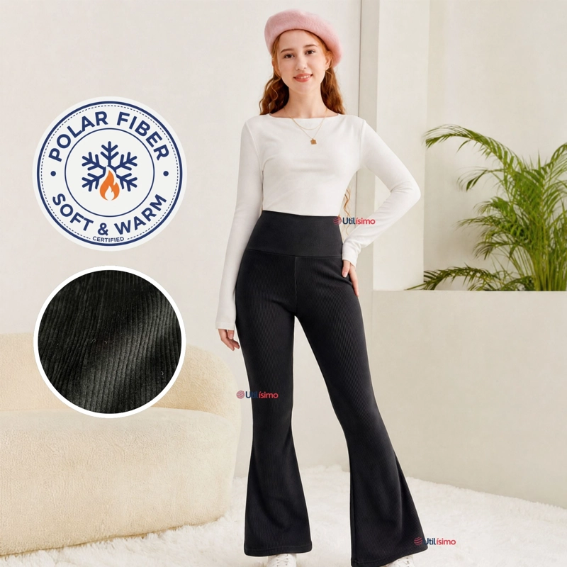 PANTALON PALAZZO POLAR CON CHIPORRO NIÑA ELASTICADA TERMICA NEGRA - 1