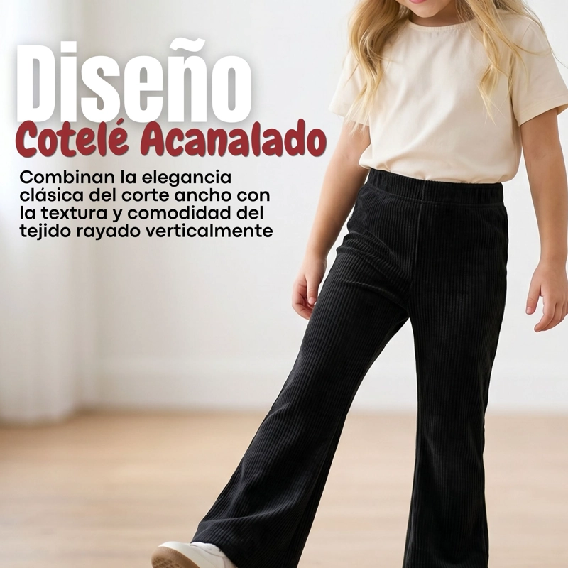 PANTALON PALAZZO POLAR CON CHIPORRO NIÑA ELASTICADA TERMICA NEGRA - 6