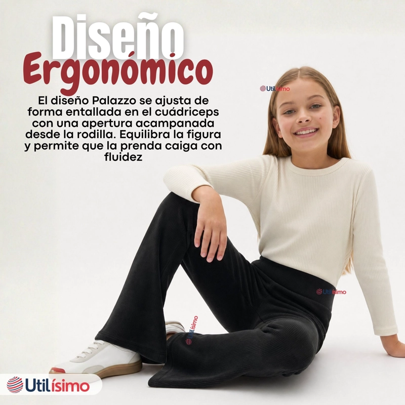 PANTALON PALAZZO POLAR CON CHIPORRO NIÑA ELASTICADA TERMICA NEGRA - 8
