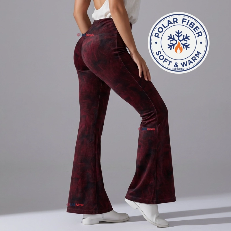Pantalón Polar Con Chiporro Palazzo Mujer Calza Elasticada Térmica Burdeo - 1