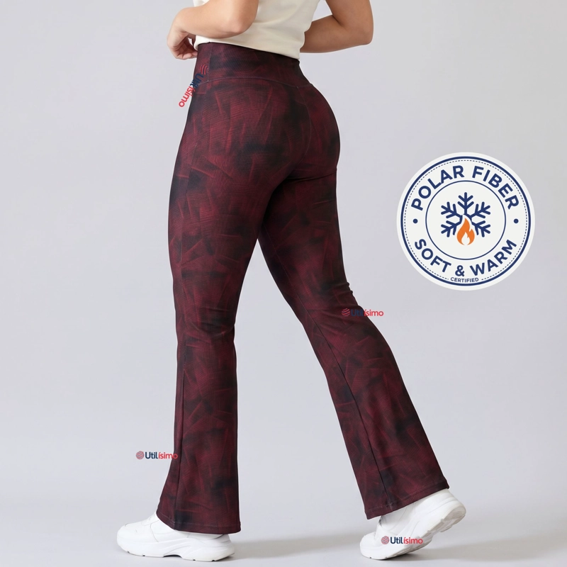 Pantalón Polar Con Chiporro Palazzo Mujer Calza Elasticada Térmica Burdeo - 1