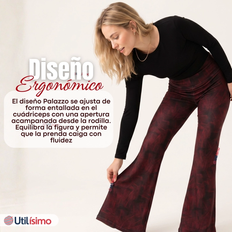 Pantalón Polar Con Chiporro Palazzo Mujer Calza Elasticada Térmica Burdeo - 9