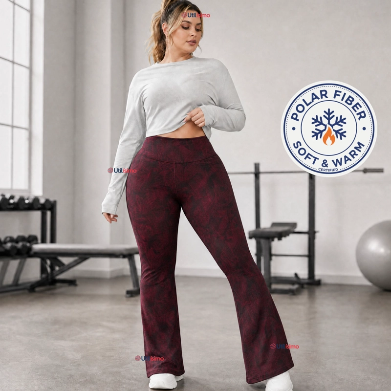 Pantalón Polar Con Chiporro Palazzo Mujer Calza Elasticada Térmica Burdeo - 1