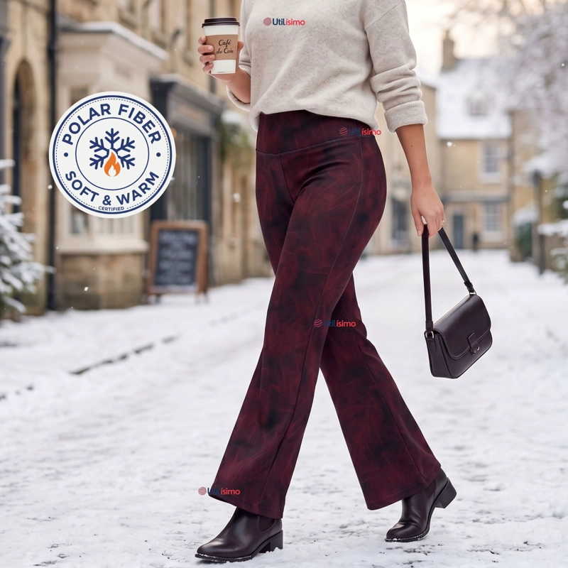 Pantalón Polar Con Chiporro Palazzo Mujer Calza Elasticada Térmica Burdeo - 1