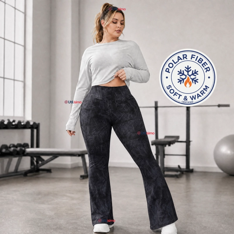 Pantalón Polar Con Chiporro Palazzo Mujer Calza Elasticada Térmica Negra - 1