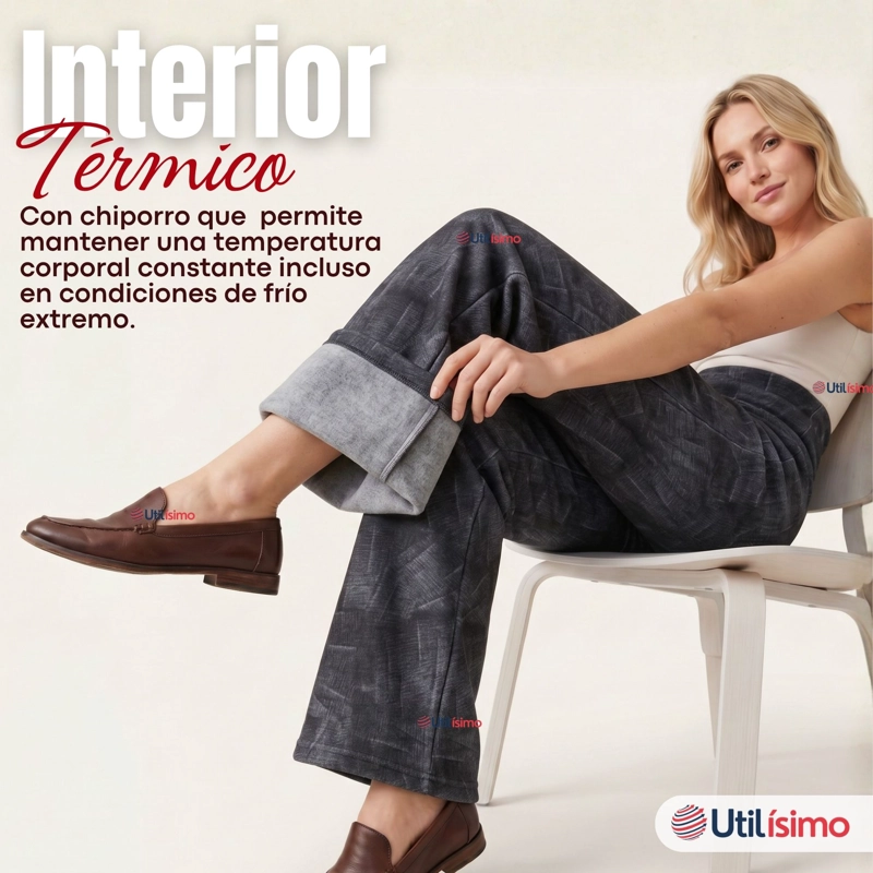 Pantalón Polar Con Chiporro Palazzo Mujer Calza Elasticada Térmica Negra - 5