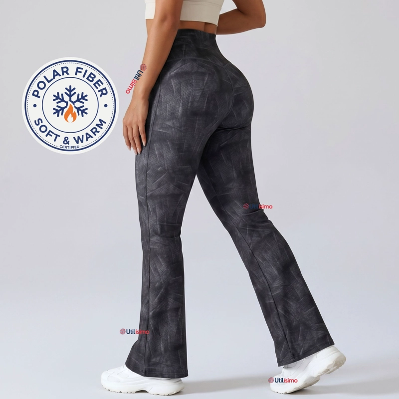 Pantalón Polar Con Chiporro Palazzo Mujer Calza Elasticada Térmica Negra - 1