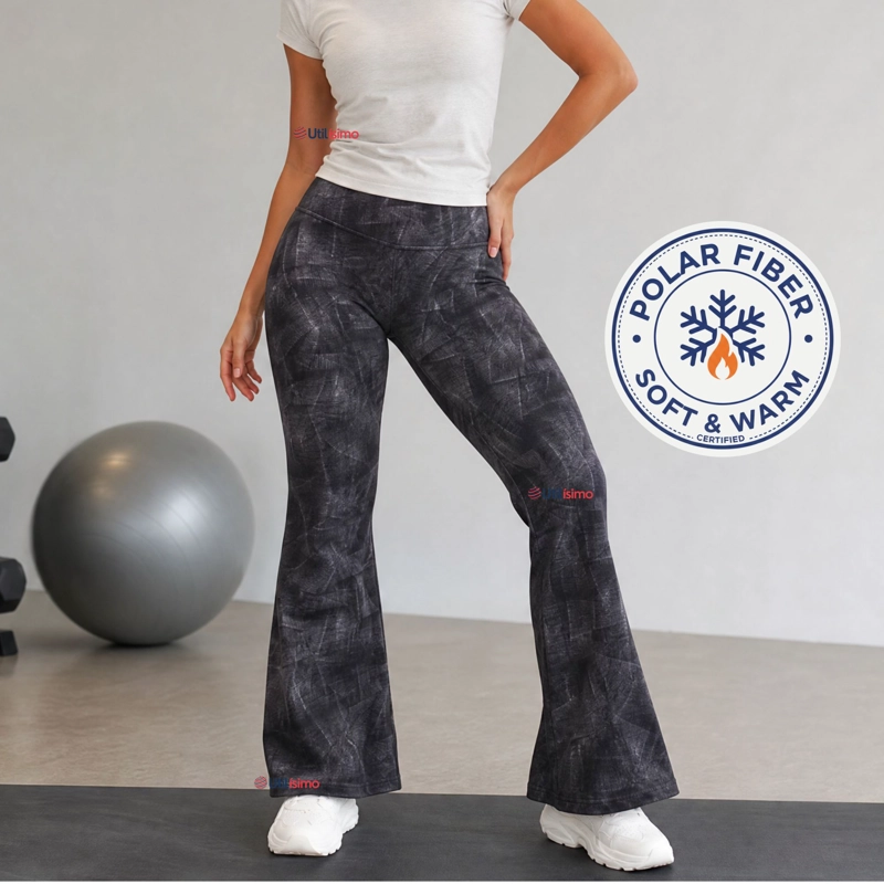 Pantalón Polar Con Chiporro Palazzo Mujer Calza Elasticada Térmica Negra - 1