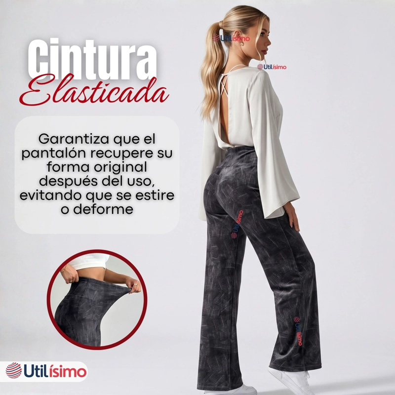 Pantalón Polar Con Chiporro Palazzo Mujer Calza Elasticada Térmica Negra - 8