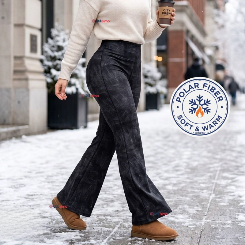 Pantalón Polar Con Chiporro Palazzo Mujer Calza Elasticada Térmica Negra - 1