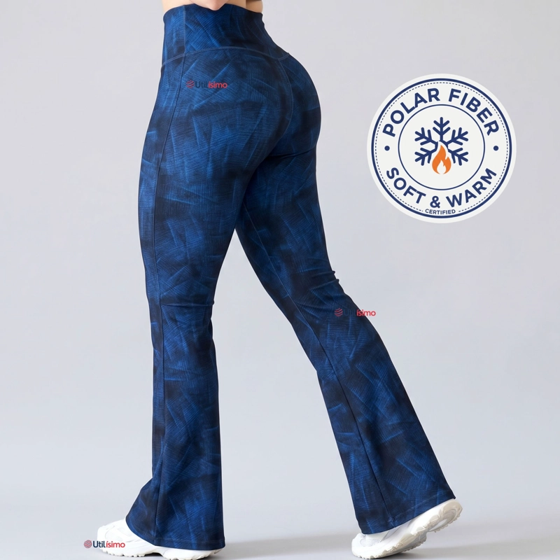 Pantalón Polar Con Chiporro Palazzo Mujer Calza Elasticada Térmica Azul - 1
