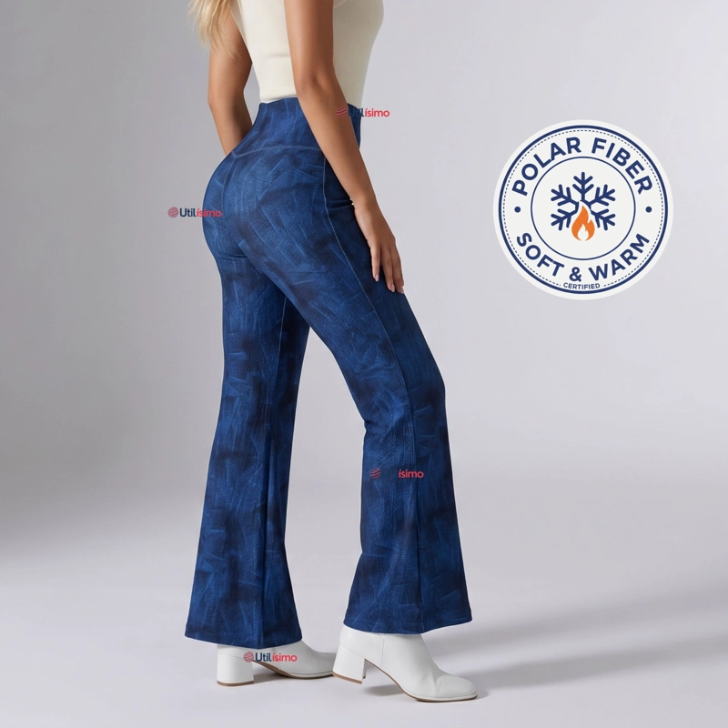 Pantalón Polar Con Chiporro Palazzo Mujer Calza Elasticada Térmica Azul - 1