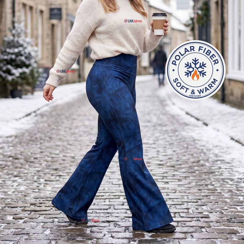Pantalón Polar Con Chiporro Palazzo Mujer Calza Elasticada Térmica Azul - 1