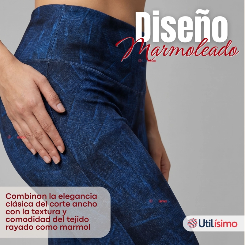 Pantalón Polar Con Chiporro Palazzo Mujer Calza Elasticada Térmica Azul - 7