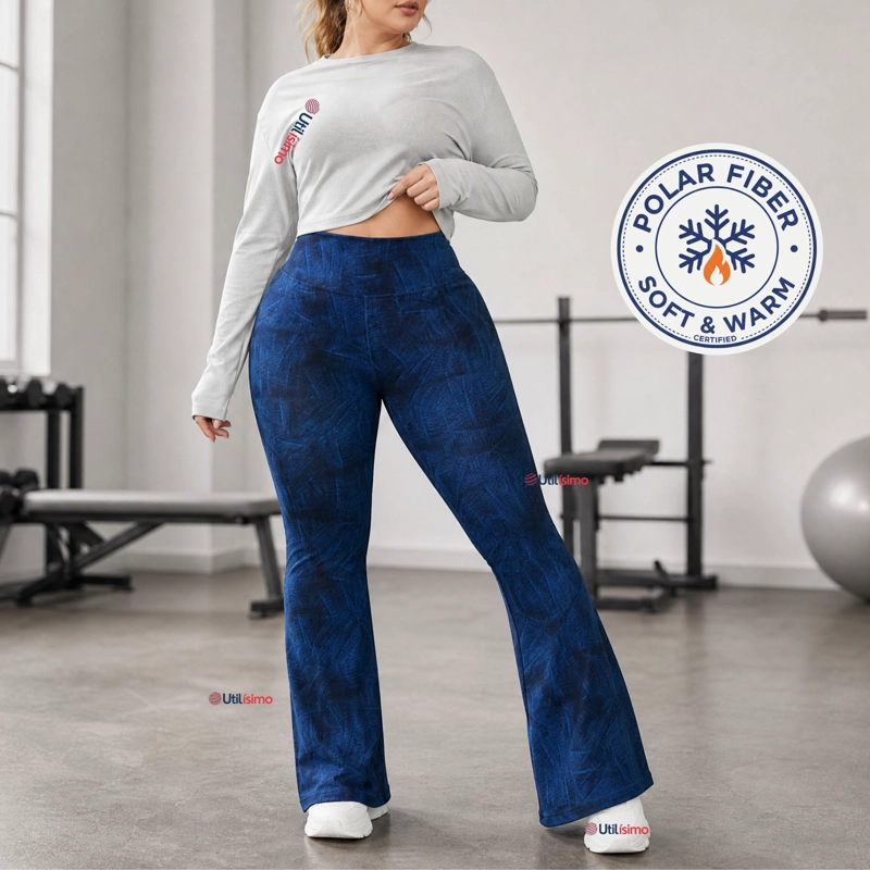 Pantalón Polar Con Chiporro Palazzo Mujer Calza Elasticada Térmica Azul - 1