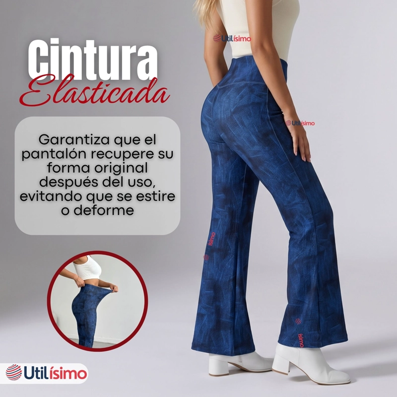 Pantalón Polar Con Chiporro Palazzo Mujer Calza Elasticada Térmica Azul - 8