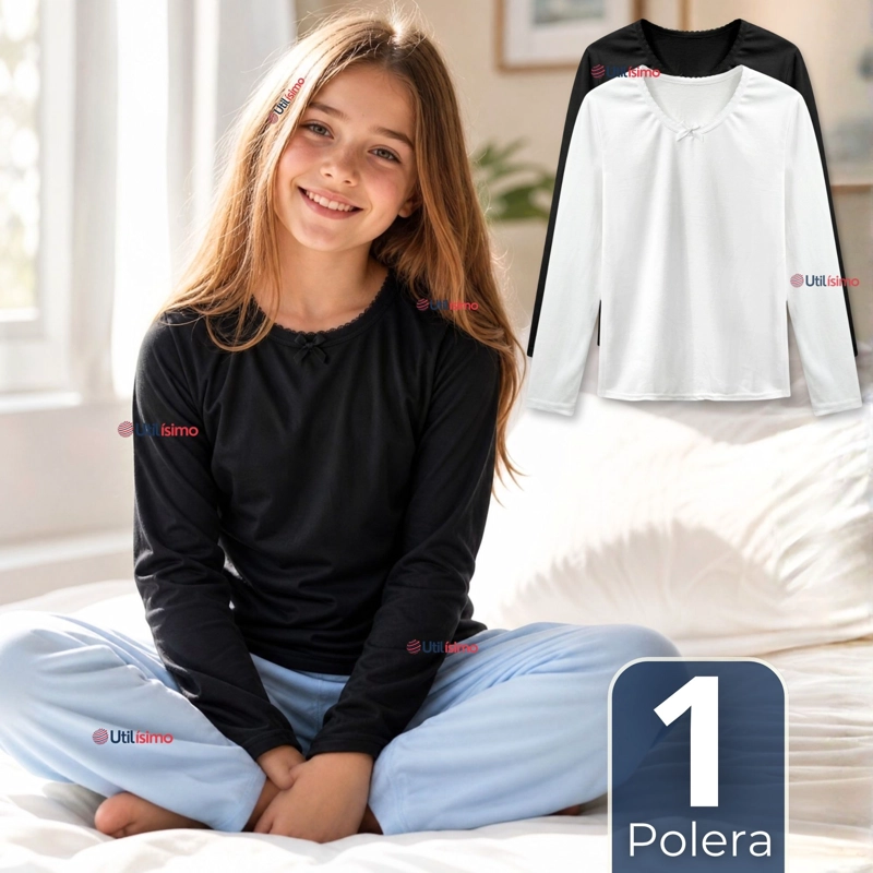 CAMISETA POLERA ALGODON BASICA CUELLO REDONDO PRIMERA CAPA MANGA LARGA COLORES SURTIDOS NEGRO BLANCO - 1