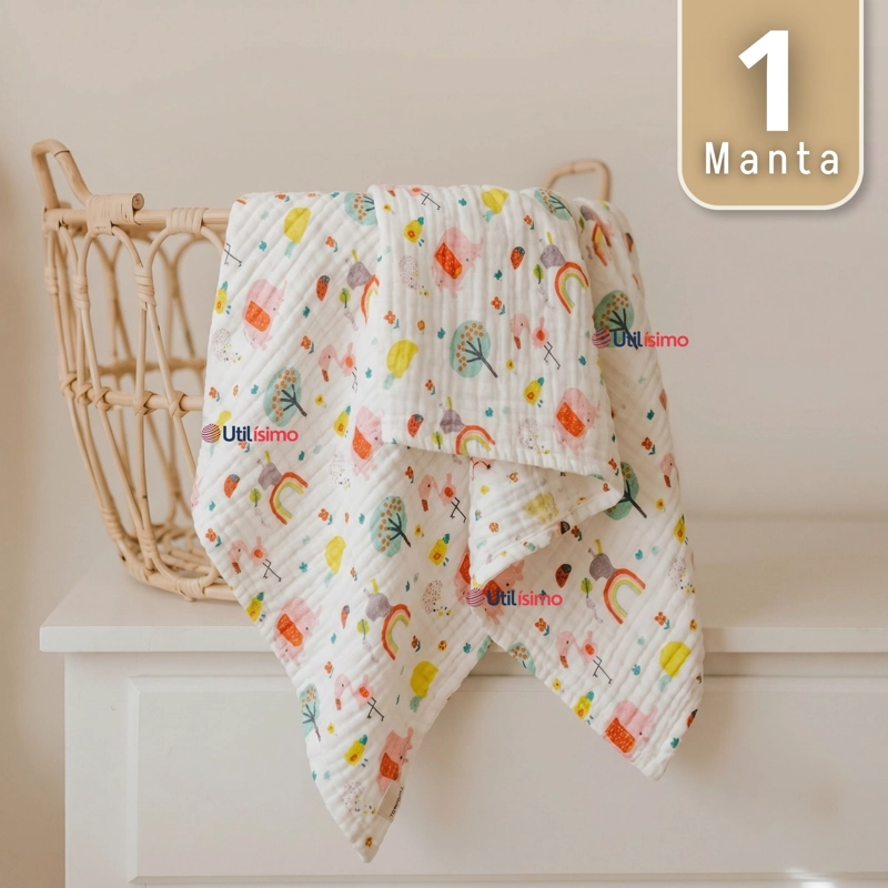 MANTA MUSELINA 70X 70 CM BEBE  NIÑO MULTIUSO 100% ALGODON COLORES SURTIDOS - 1