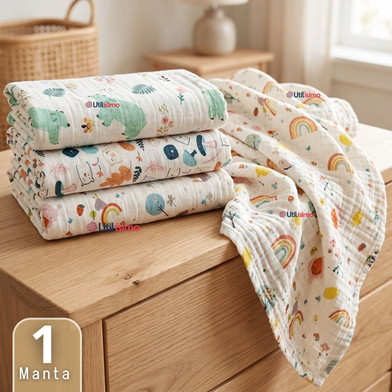MANTA MUSELINA 70X 70 CM BEBE  NIÑO MULTIUSO 100% ALGODON COLORES SURTIDOS - 1