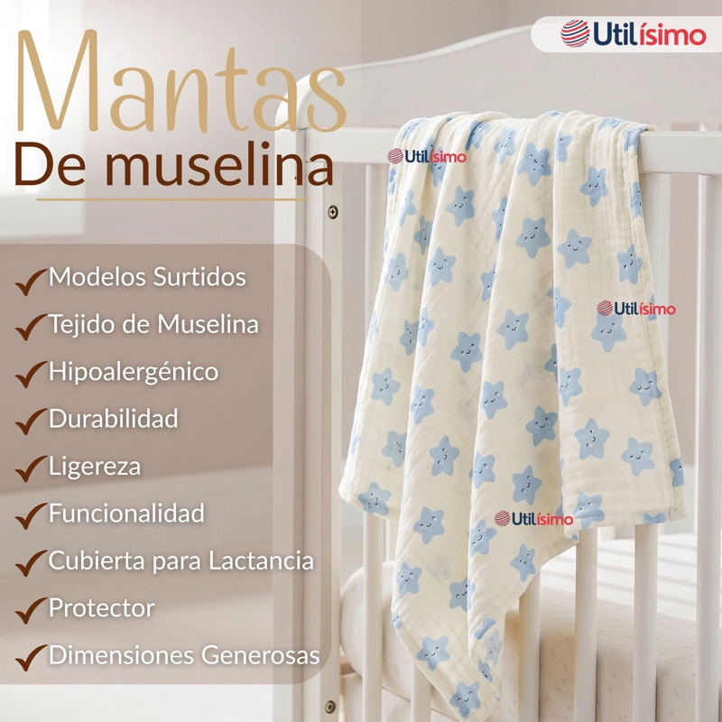 MANTA MUSELINA 70X 70 CM BEBE  NIÑO MULTIUSO 100% ALGODON COLORES SURTIDOS - 3