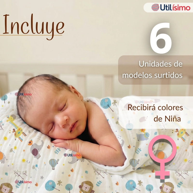 PACK 6 MANTAS MUSELINA 70X 70 CM BEBE  NIÑO MULTIUSO 100% ALGODON COLORES SURTIDOS - 2