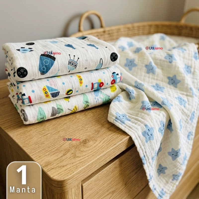 MANTA MUSELINA 70X 70 CM BEBE  NIÑO MULTIUSO 100% ALGODON COLORES SURTIDOS - 1