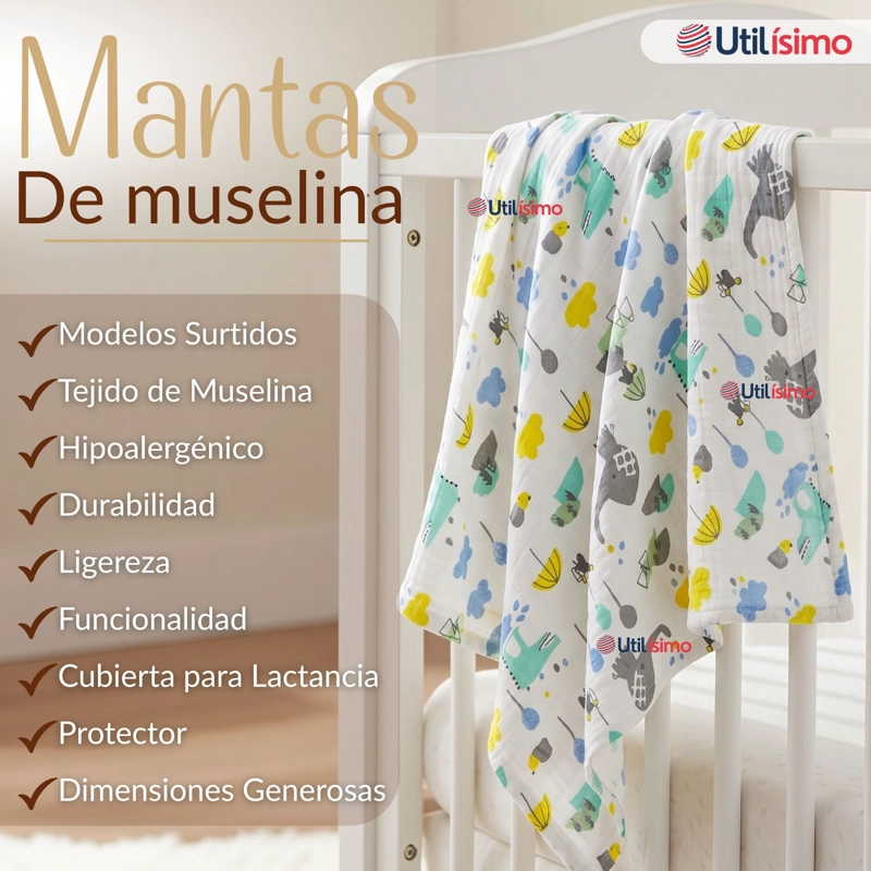 PACK 3 MANTAS MUSELINA 70X 70 CM BEBE  NIÑO MULTIUSO 100% ALGODON COLORES SURTIDOS - 3