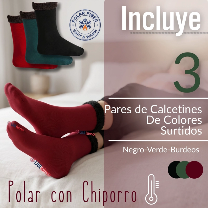 PACK 3 PARES CALCETINES CHIPORRO MUJER SURTIDOS ULTRA TERMICO INVIERNO UNICOLOR POLAR - 2