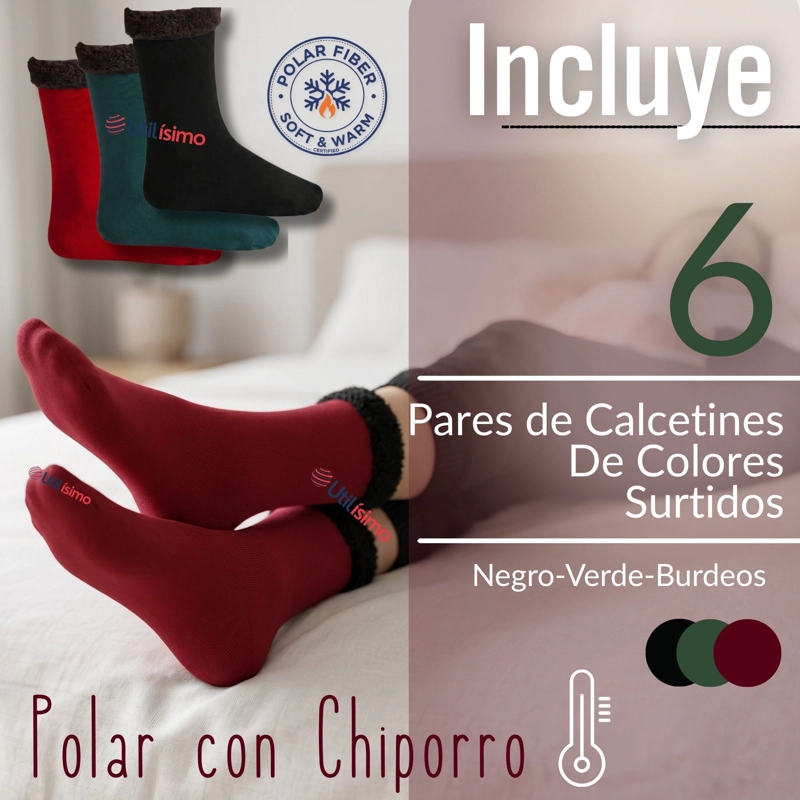 PACK 6 PARES CALCETINES CHIPORRO MUJER SURTIDOS ULTRA TERMICO INVIERNO POLAR UNICOLOR - 2