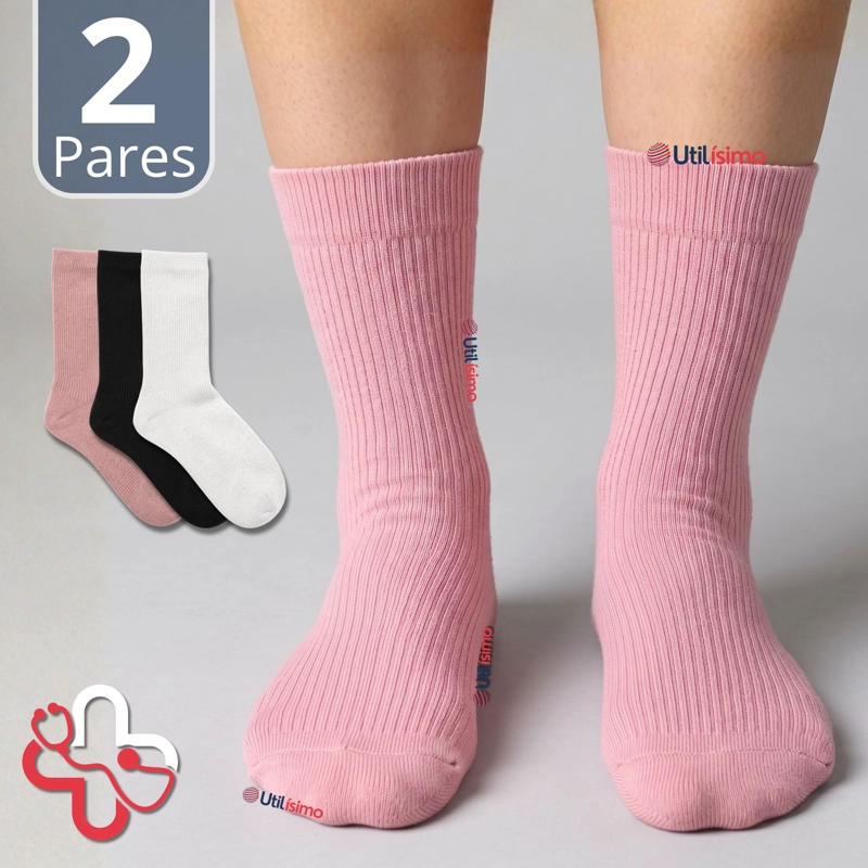 PACK 2 PARES CALCETINES DIABETICOS MUJER ALGODON SUAVE COLORES SURTIDOS PROTECCION - 1
