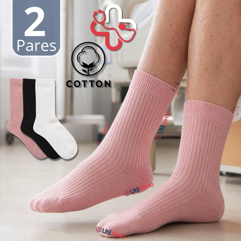 PACK 2 PARES CALCETINES DIABETICOS MUJER ALGODON SUAVE COLORES SURTIDOS PROTECCION - 1