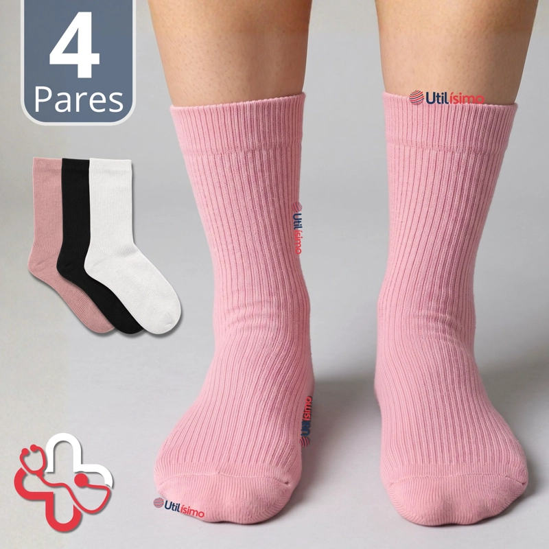 PACK 4 PARES CALCETINES DIABETICOS MUJER ALGODON SUAVE COLORES SURTIDOS PROTECCION - 1