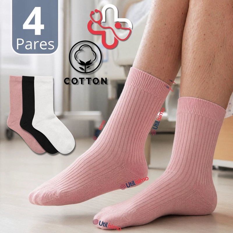 PACK 4 PARES CALCETINES DIABETICOS MUJER ALGODON SUAVE COLORES SURTIDOS PROTECCION - 1