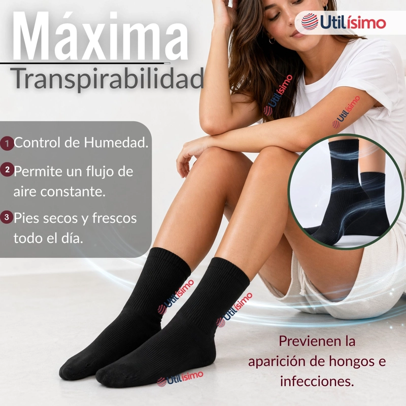 PACK 6 PARES CALCETINES DIABETICOS MUJER ALGODON SUAVE COLORES SURTIDOS PROTECCION - 7