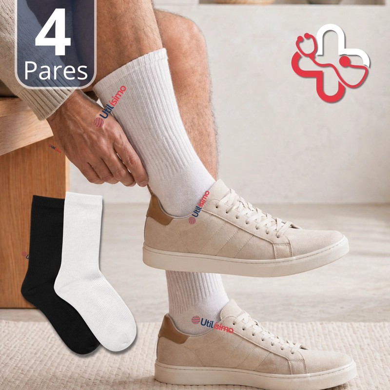 PACK 4 PARES CALCETINES DIABETICOS HOMBRE ALGODON SUAVE COLORES SURTIDOS PROTECCION - 1